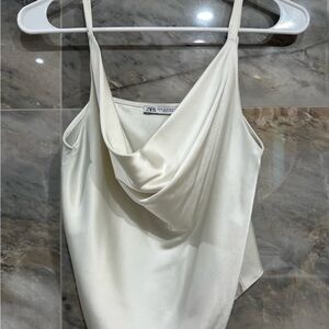 Zara Cream Draped Silk Tank Top